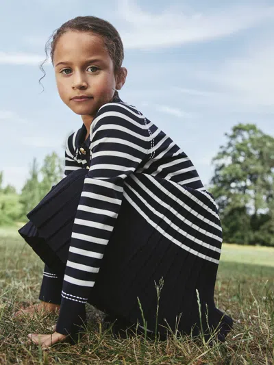Reiss Kids' Navy/white 9-13 Yrs Button-detail Stripe Knitted Dress In Black