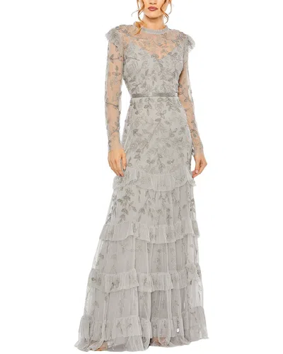 Mac Duggal Structured Ball Gown With Square Neck And Cap Sleeves In Multi