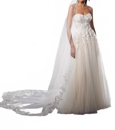 Morilee Beaded With Rhinestones Cathedral Length Lace Wedding Veil In Ivory In Multi