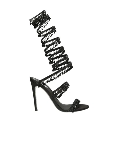 René Caovilla Chandelier Beaded Ankle-wrap Sandals In Black