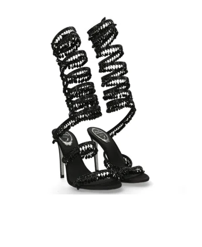 René Caovilla Chandelier Beaded Ankle-wrap Sandals In Black