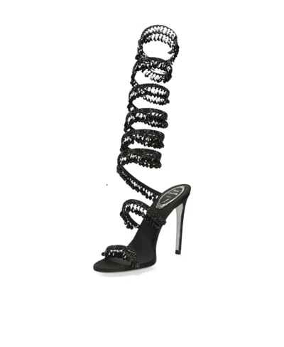 René Caovilla Chandelier Beaded Ankle-wrap Sandals In Black
