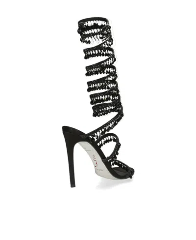 René Caovilla Chandelier Beaded Ankle-wrap Sandals In Black