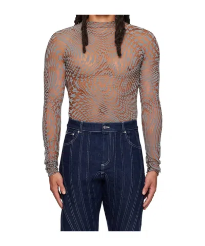 Mugler Star Mesh Long-sleeve Top In Gray