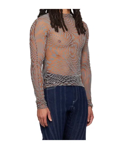 Mugler Star Mesh Long-sleeve Top In Gray