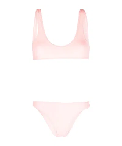 Reina Olga Pilou Scrunch Bikini Set In Pink