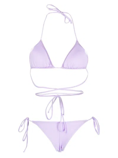 Reina Olga Guia Scrunch Detailed Triangle Bikini Set In Purple