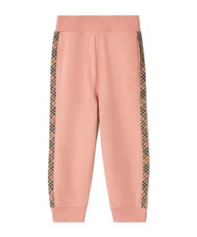 Burberry Check Trim Cotton Jogging Pants In Pink