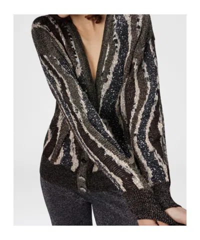 Missoni Boxy Cardigan With Buttons And Wave Pattern In Black