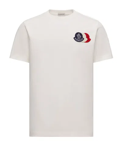 Moncler Ivory Cotton Tricolour Logo T-shirt In White