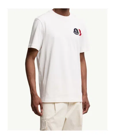 Moncler Ivory Cotton Tricolour Logo T-shirt In White