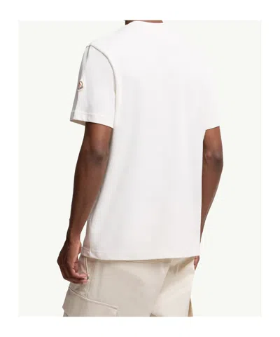 Moncler Ivory Cotton Tricolour Logo T-shirt In White