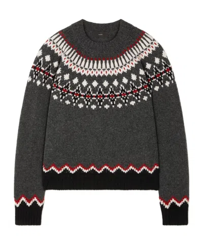 Alanui Wool Crewneck Sweater With Geometric Pattern In Gray