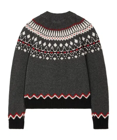 Alanui Wool Crewneck Sweater With Geometric Pattern In Gray