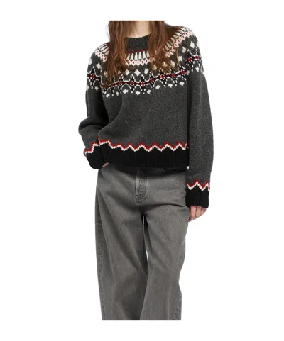 Alanui Wool Crewneck Sweater With Geometric Pattern In Gray