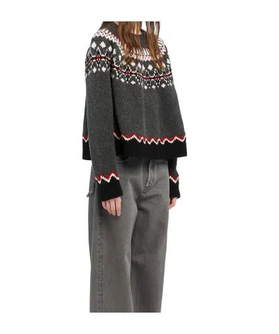 Alanui Wool Crewneck Sweater With Geometric Pattern In Gray