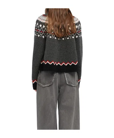 Alanui Wool Crewneck Sweater With Geometric Pattern In Gray