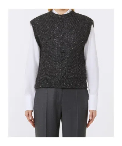 Max Mara Alpaca And Lurex Gilet In Gray