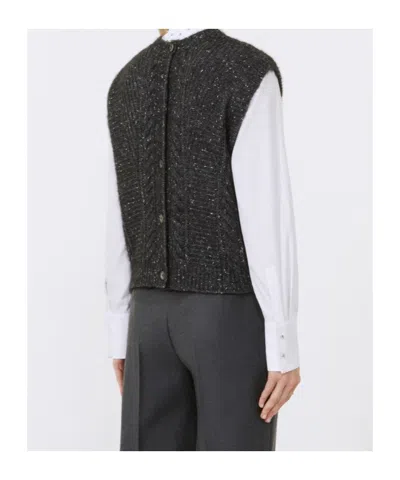 Max Mara Alpaca And Lurex Gilet In Gray
