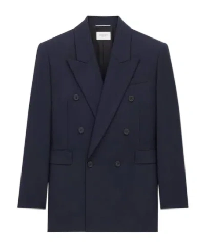 Saint Laurent Wool Tuxedo Jacket In Blue