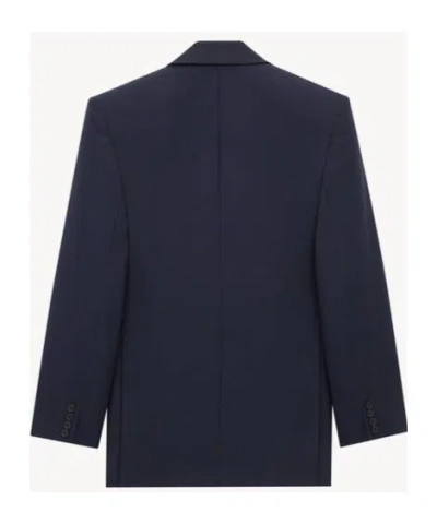 Saint Laurent Wool Tuxedo Jacket In Blue