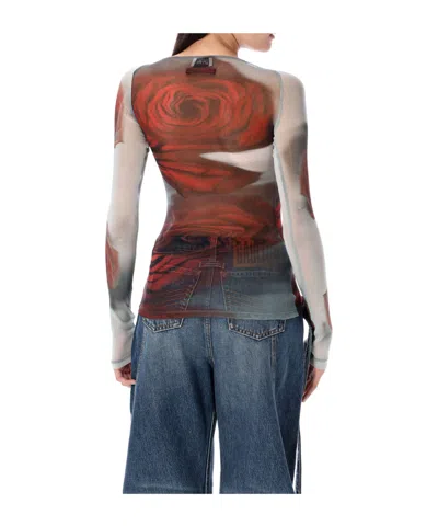 Jean Paul Gaultier Rose Mesh Floral Top In Brown