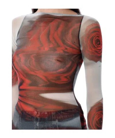 Jean Paul Gaultier Rose Mesh Floral Top In Brown