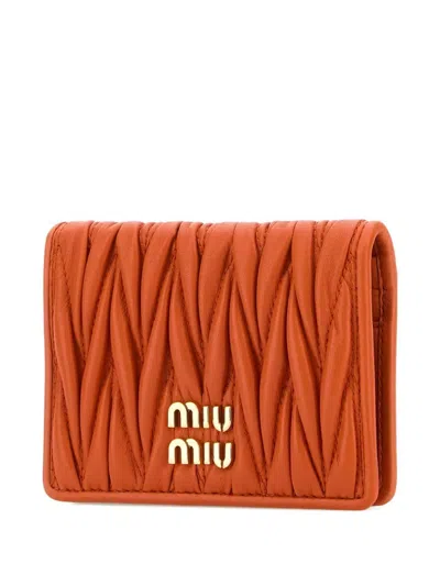 Miu Miu Quilted Rectangular Leather Card Holder In Orange