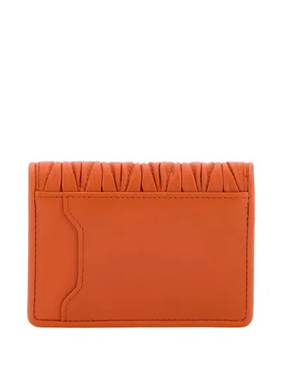 Miu Miu Quilted Rectangular Leather Card Holder In Orange