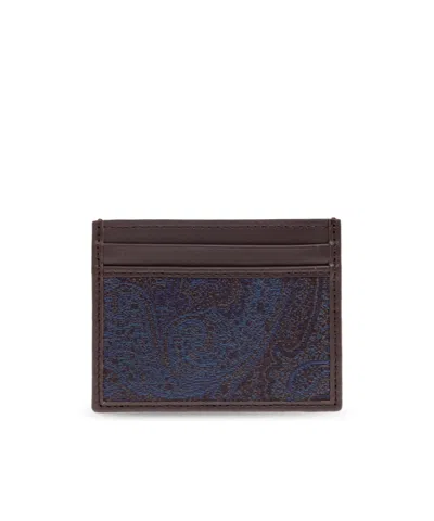 Etro Paisley-pattern Leather Cardholder In Black
