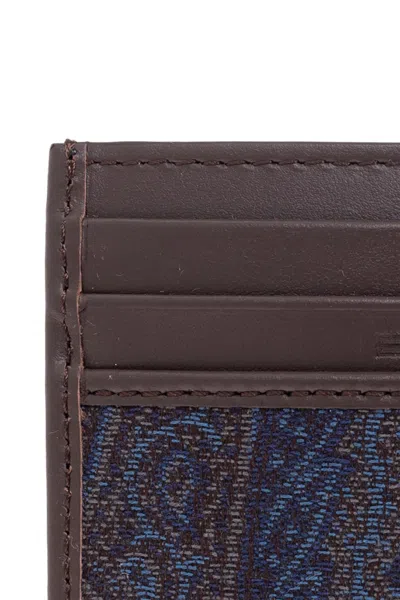Etro Paisley-pattern Leather Cardholder In Black