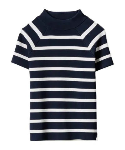 Miu Miu Striped Mock Turtleneck Sweater In Black