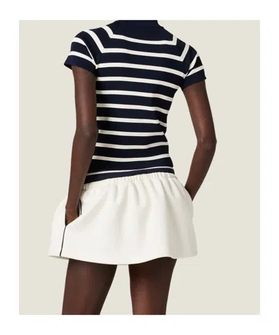 Miu Miu Striped Mock Turtleneck Sweater In Black