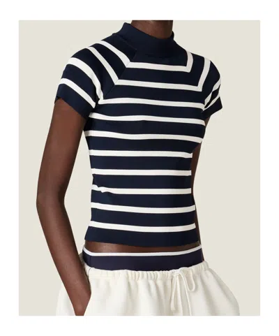 Miu Miu Striped Mock Turtleneck Sweater In Black