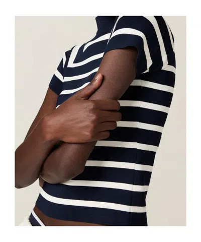 Miu Miu Striped Mock Turtleneck Sweater In Black