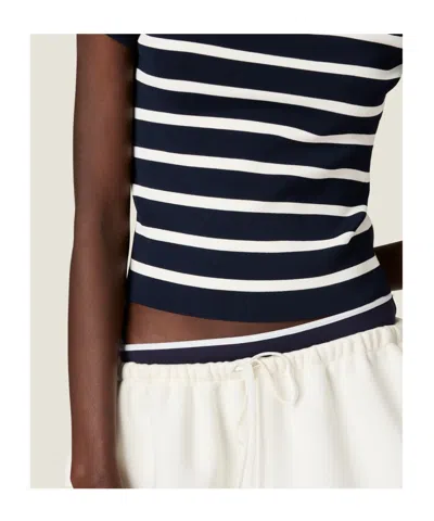 Miu Miu Striped Mock Turtleneck Sweater In Black