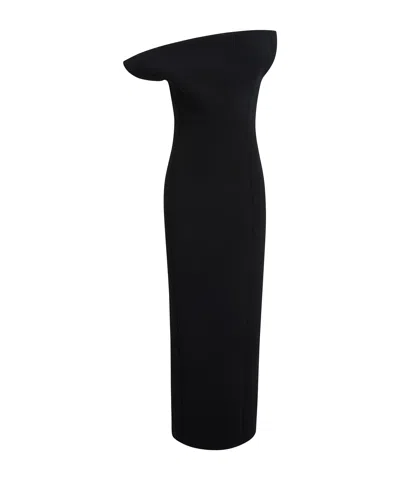 Khaite Sato One-shoulder Velvet Midi Dress In Black