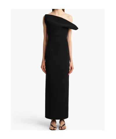 Khaite Sato One-shoulder Velvet Midi Dress In Black