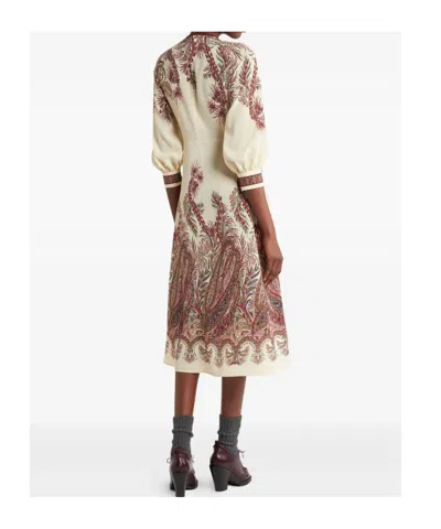 Etro Sable Midi Dress With Floral Paisley Print In Nude