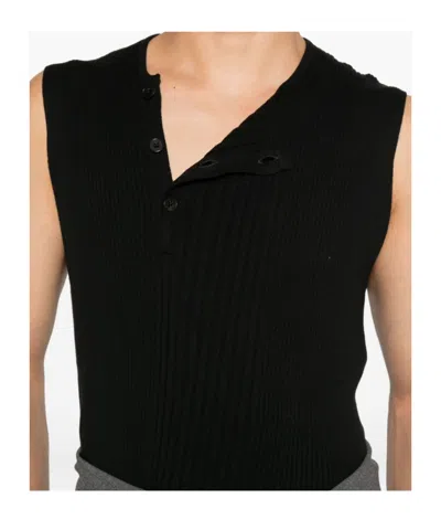 Vivienne Westwood Ribbed Sleeveless Crewneck Button Detailing In Black