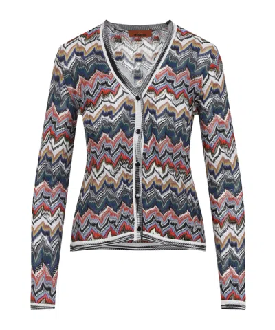 Missoni Womens Multicolor Tones Chevron V-neck Knit Cardigan In Gray