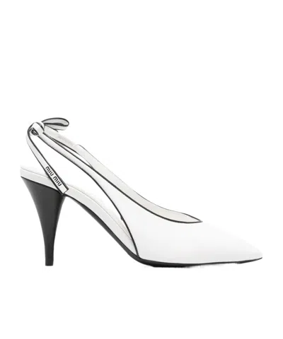 Miu Miu Metallic Leather Slingback Pumps In Silver