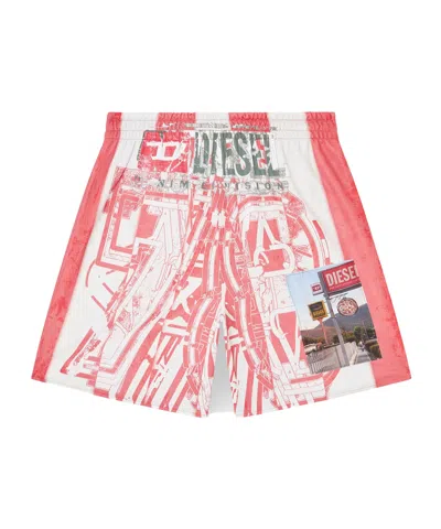 Diesel Striped Shorts With Photo Patches In Multi