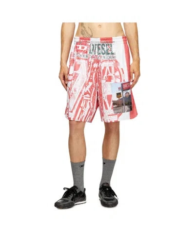 Diesel Striped Shorts With Photo Patches In Multi