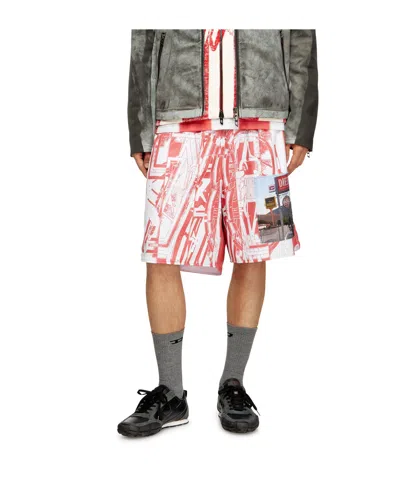 Diesel Striped Shorts With Photo Patches In Multi