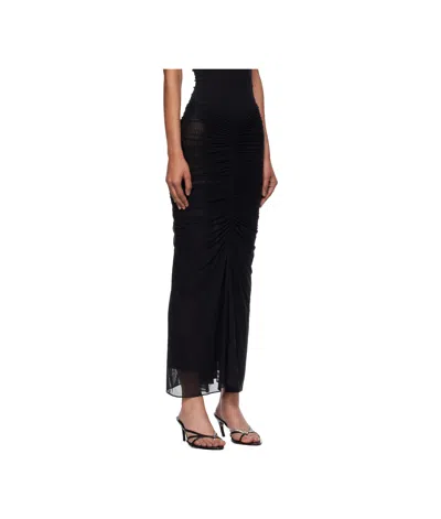 Mugler Black Ruched Mesh Midi Skirt