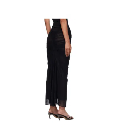 Mugler Black Ruched Mesh Midi Skirt