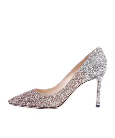 Jimmy Choo Romy Multicolor Pumps With All-over Glitters In Fabric And Leather Woman In Gray