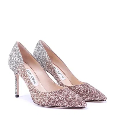 Jimmy Choo Romy Multicolor Pumps With All-over Glitters In Fabric And Leather Woman In Gray
