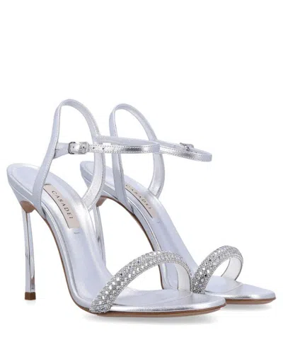 Casadei Embellished Metallic Open Toe Sandals In Animal Print